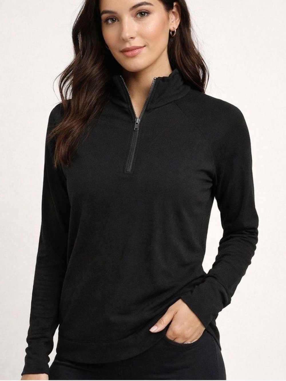 St John's Bay Women's Black Quarter-Zip Pullover Sweatshirt - Petite